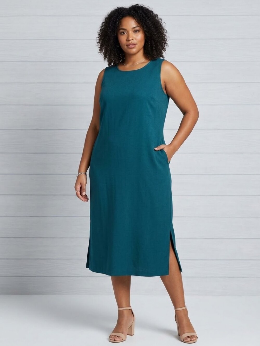 Amanda Smith Woman Teal Rayon Blend Sleeveless Midi Dress 18W